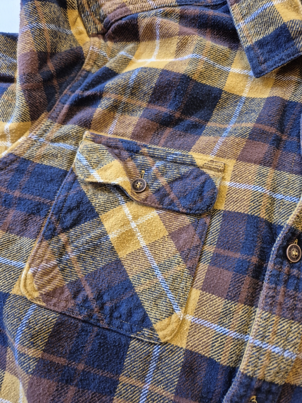 Men's Yellow and Navy Plaid Flannel Shirt - Picture 7 of 7